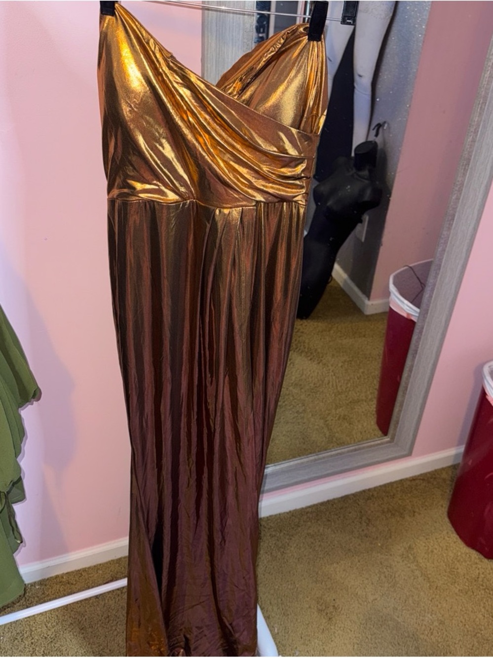 Fashion Nova Metallic Bronze Gold Maxi Dress